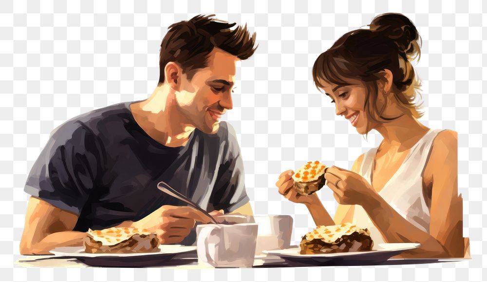 PNG Eating adult food togetherness. AI generated Image by rawpixel.