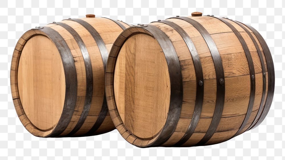PNG One wine barrels keg white background membranophone. AI generated Image by rawpixel.