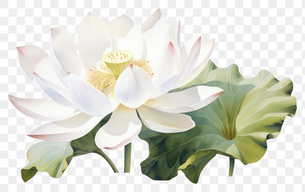 PNG White lotus flower petal plant. AI generated Image by rawpixel.