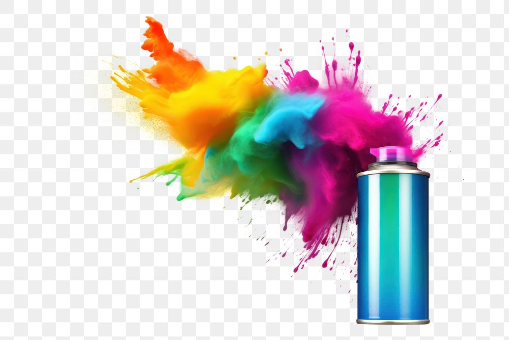 PNG Spraycan spraying colorful rainbow bottle white background creativity. AI generated Image by rawpixel.