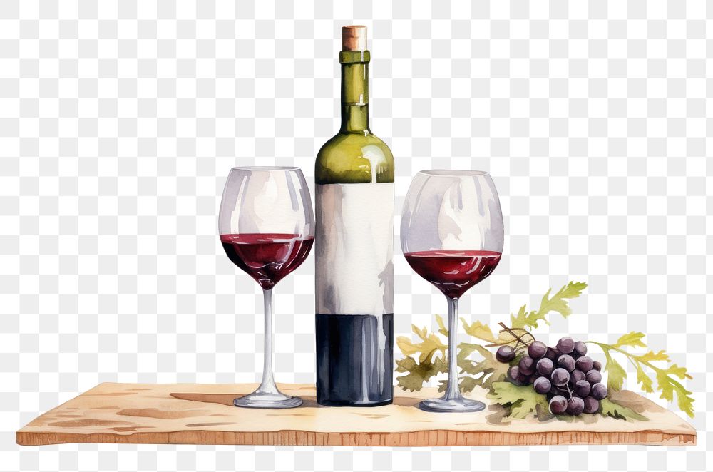 PNG Wine bottle glass table drink. AI generated Image by rawpixel.