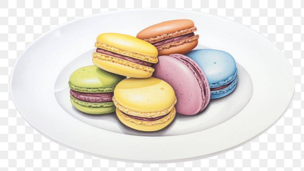 PNG  Macarons plate food confectionery. AI generated Image by rawpixel.