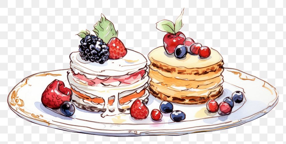 PNG Dessert pancake sketch cream. AI generated Image by rawpixel.