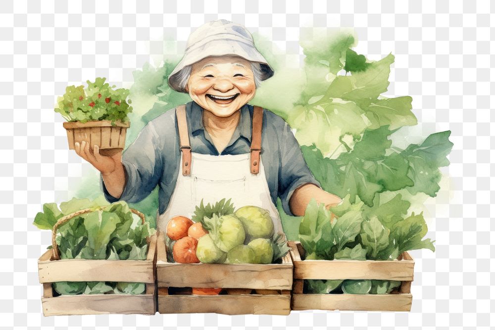 PNG  Happy old asian gardening portrait holding. AI generated Image by rawpixel.