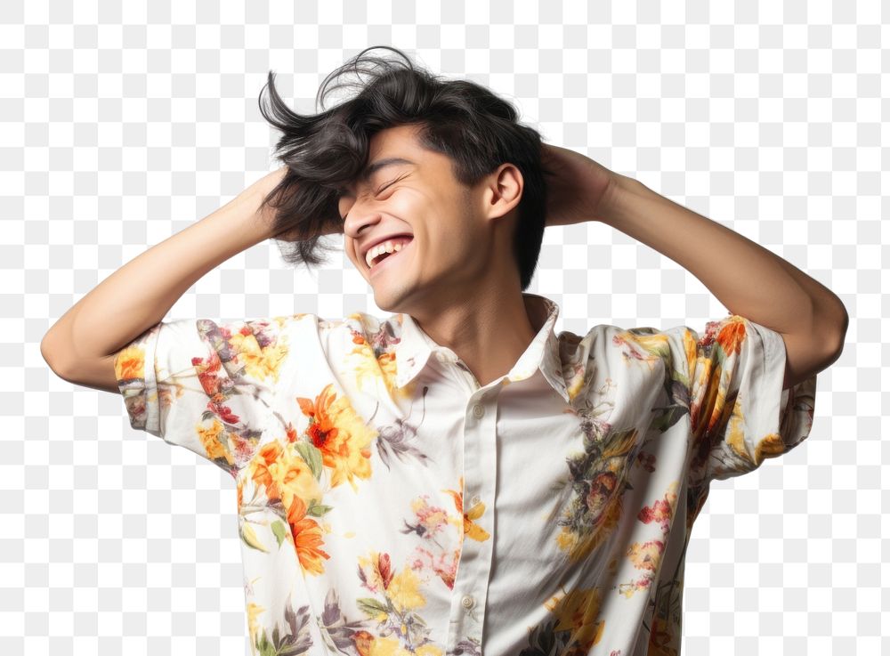 PNG  Happy asian male trans laughing smile shirt. AI generated Image by rawpixel.