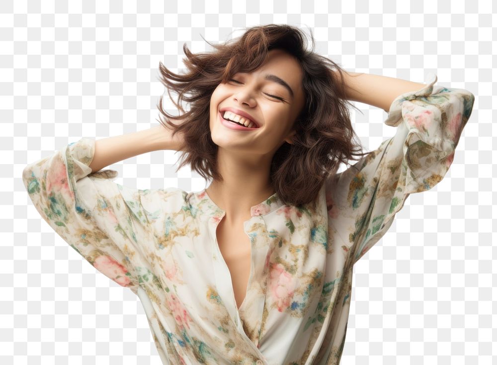 PNG  Happy asian trans laughing blouse smile. AI generated Image by rawpixel.