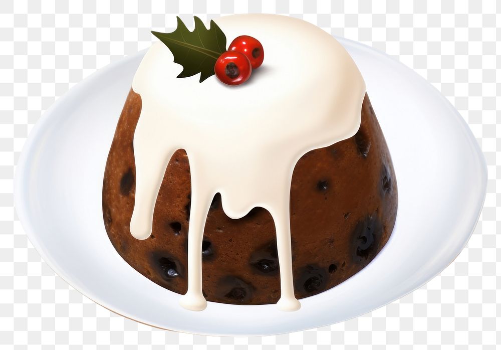 PNG  Christmas pudding dessert icing plate. AI generated Image by rawpixel.