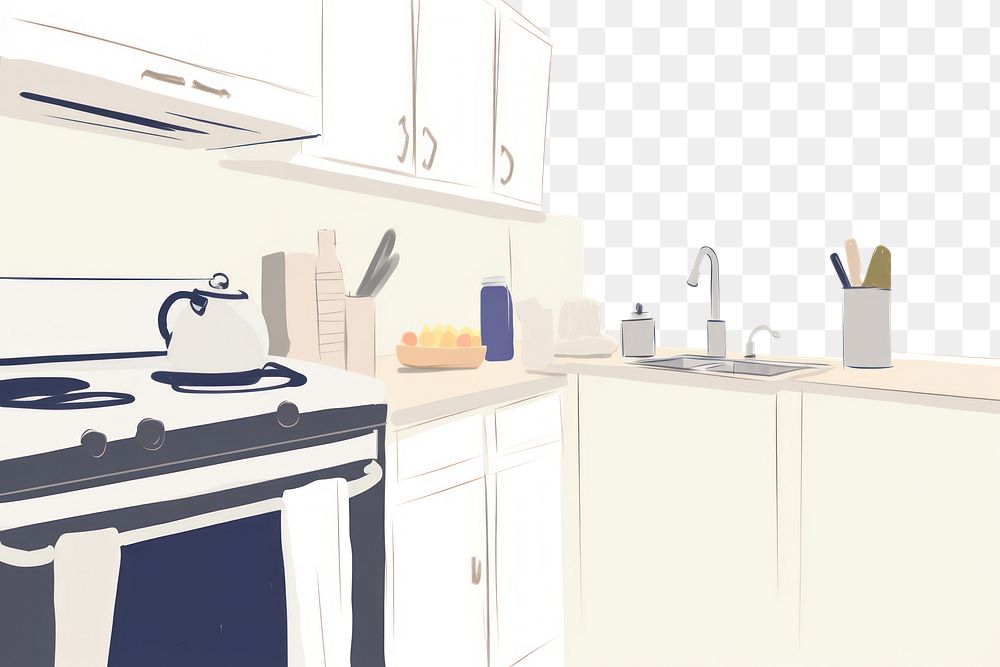 PNG  Kitchen drawing sink countertop. AI generated Image by rawpixel.