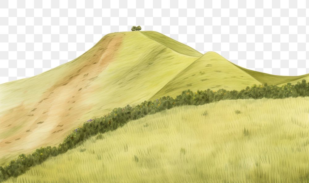 PNG  Meadow hill landscape grassland outdoors. AI generated Image by rawpixel.