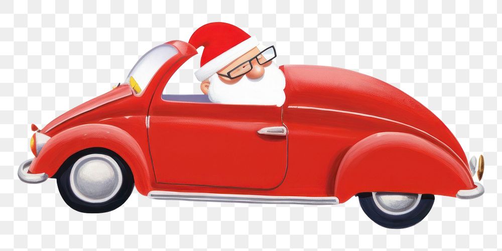 PNG Santa drive a red car vehicle white background representation. AI generated Image by rawpixel.