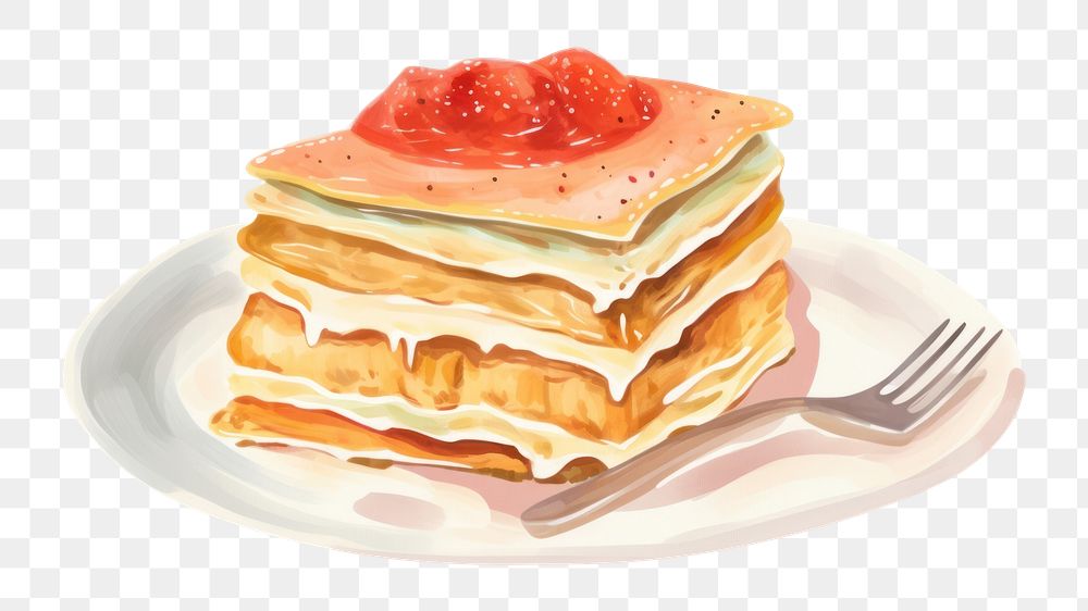 PNG  Lasagna plate food pancake. AI generated Image by rawpixel.