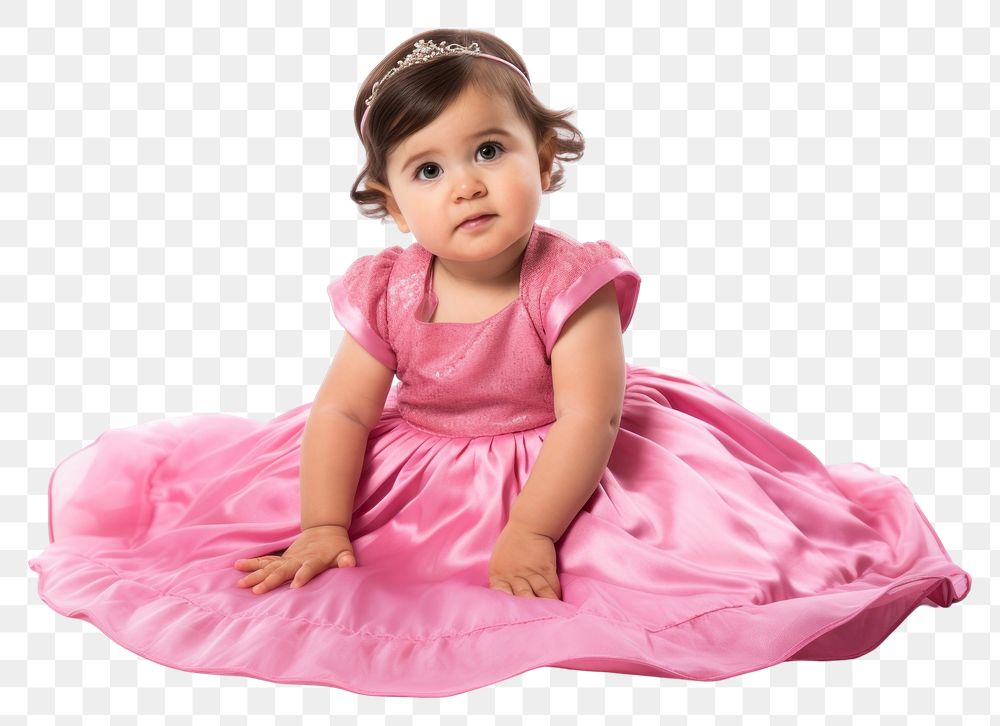 PNG Girl wearing a pink princess dress portrait sitting child. 
