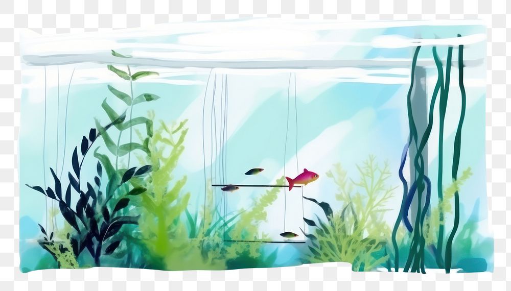 PNG Aquarium drawing fish white background. AI generated Image by rawpixel.