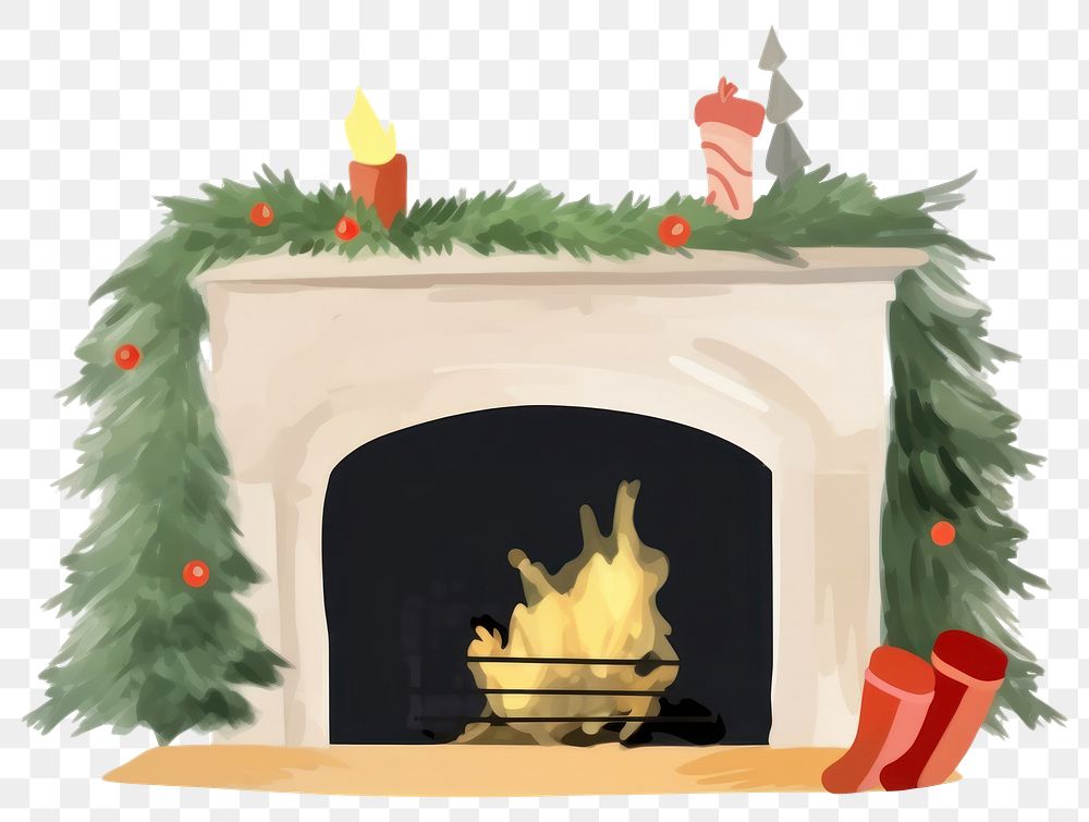 PNG  Christmas fireplace christmas hearth white background. AI generated Image by rawpixel.