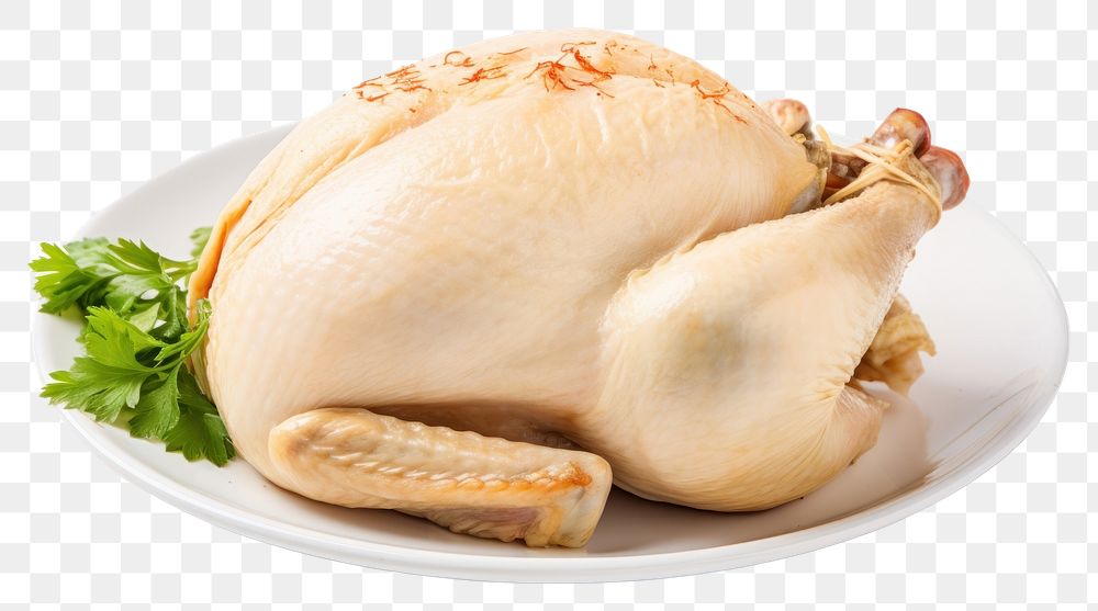 PNG Boiled whole chicken dinner plate food. AI generated Image by rawpixel.