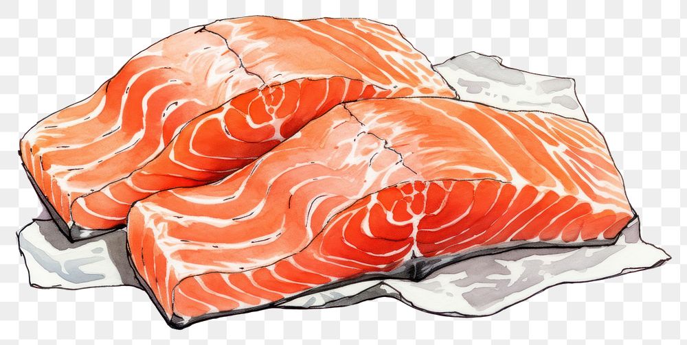 PNG Salmon sashimi seafood sketch freshness. AI generated Image by rawpixel.
