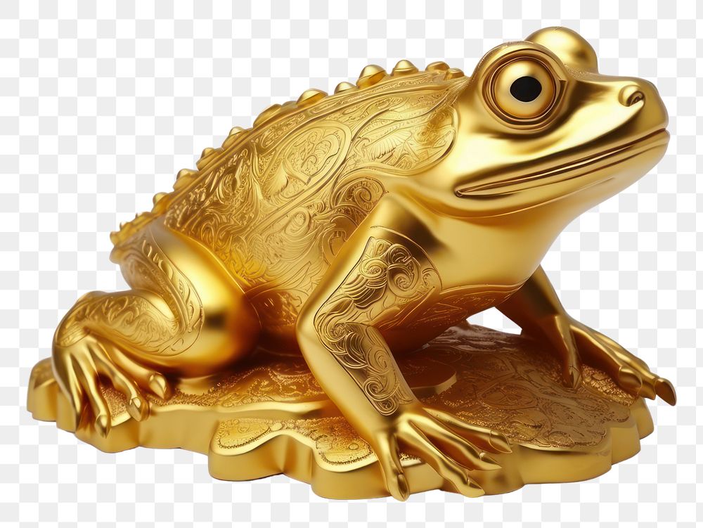 PNG Golden frog amphibian sculpture wildlife. AI generated Image by rawpixel.
