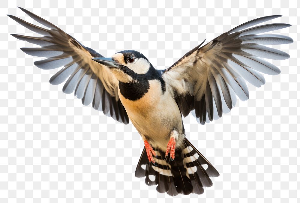 PNG Great Spotted Woodpecker woodpecker animal flying. AI generated Image by rawpixel.