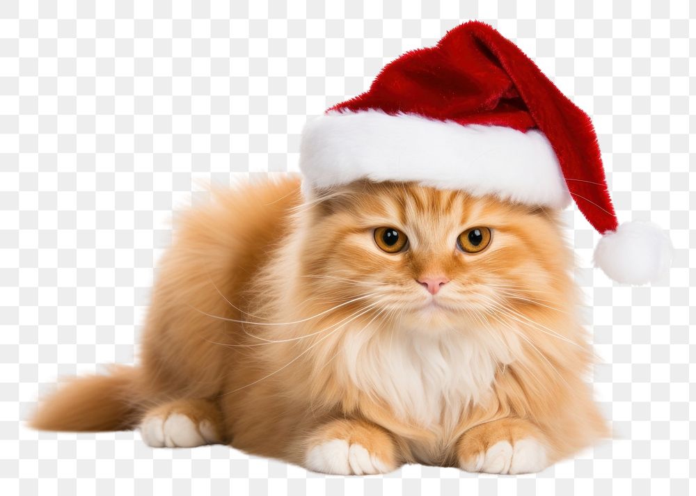 PNG Orange cat wearing christmas hat mammal animal kitten. AI generated Image by rawpixel.
