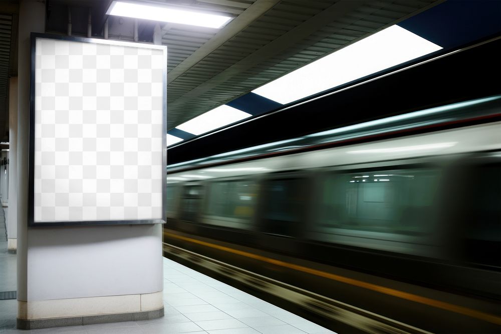 Train station ad sign png transparent mockup