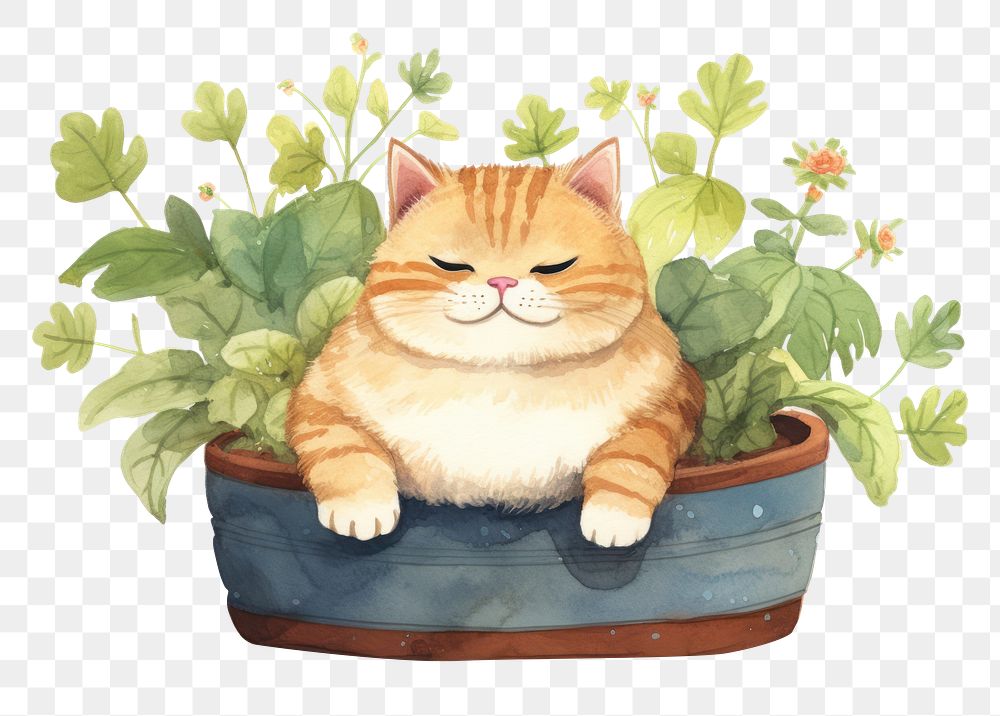 PNG Cat gardener mammal animal plant. AI generated Image by rawpixel.