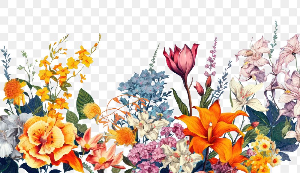 PNG Botanic seamless border flower backgrounds painting. AI generated Image by rawpixel.