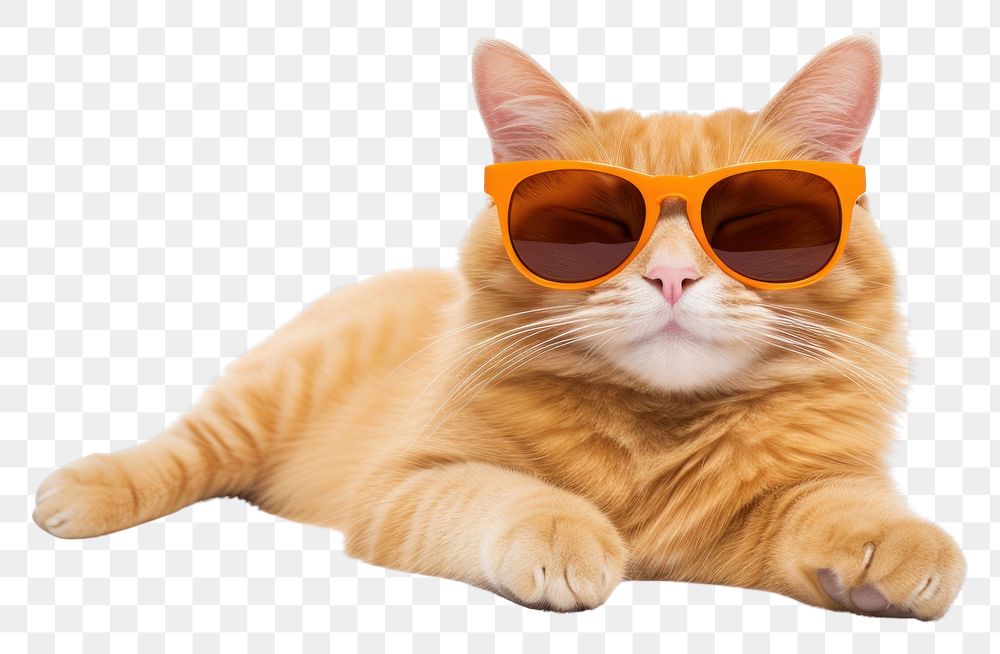 PNG  Orange cat sunglasses mammal animal. AI generated Image by rawpixel.