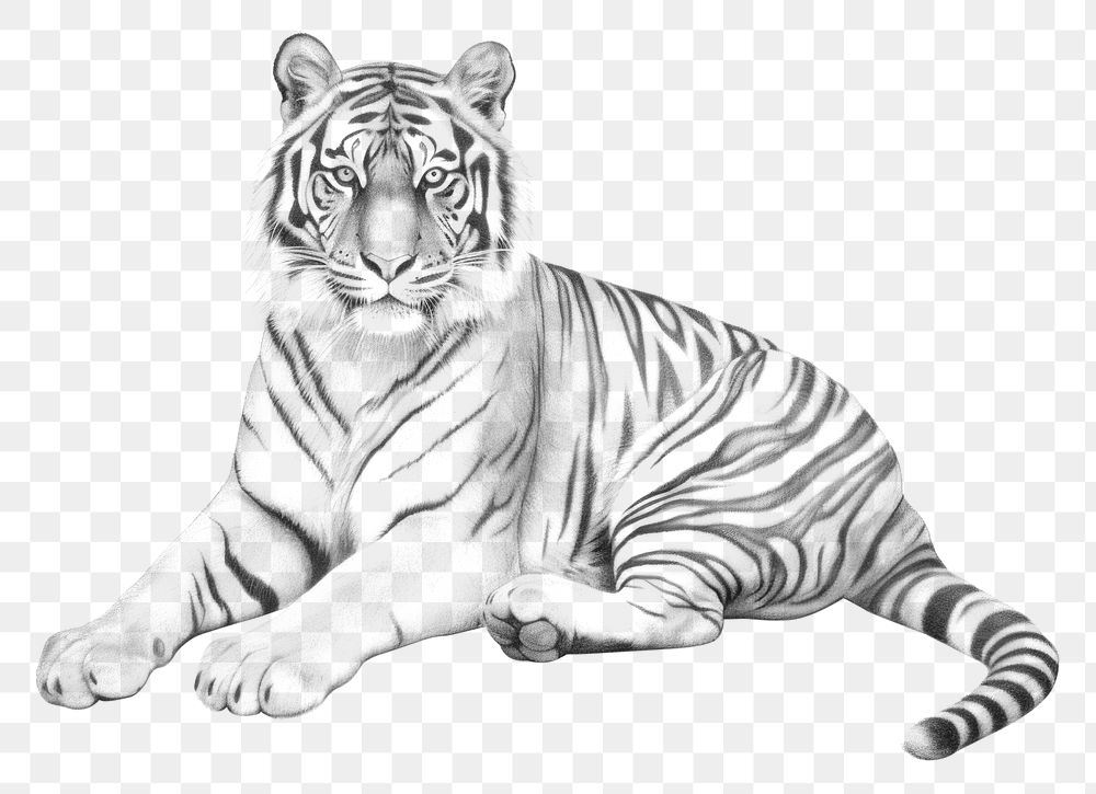 PNG Tiger sit drawing sketch wildlife. AI generated Image by rawpixel.