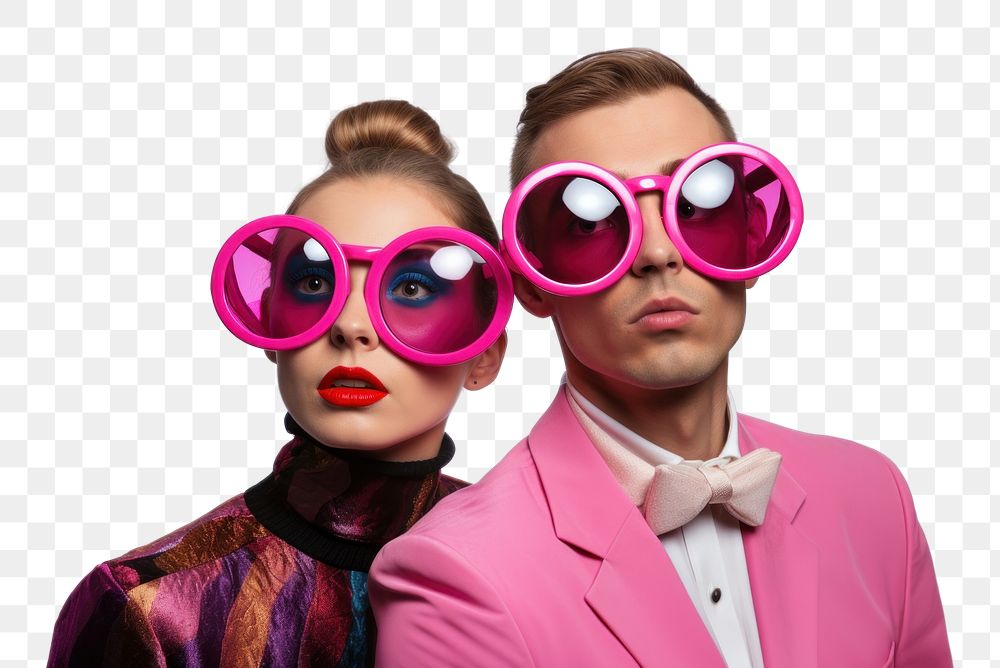 PNG A couple wearing wierd party glasses sunglasses portrait purple. 