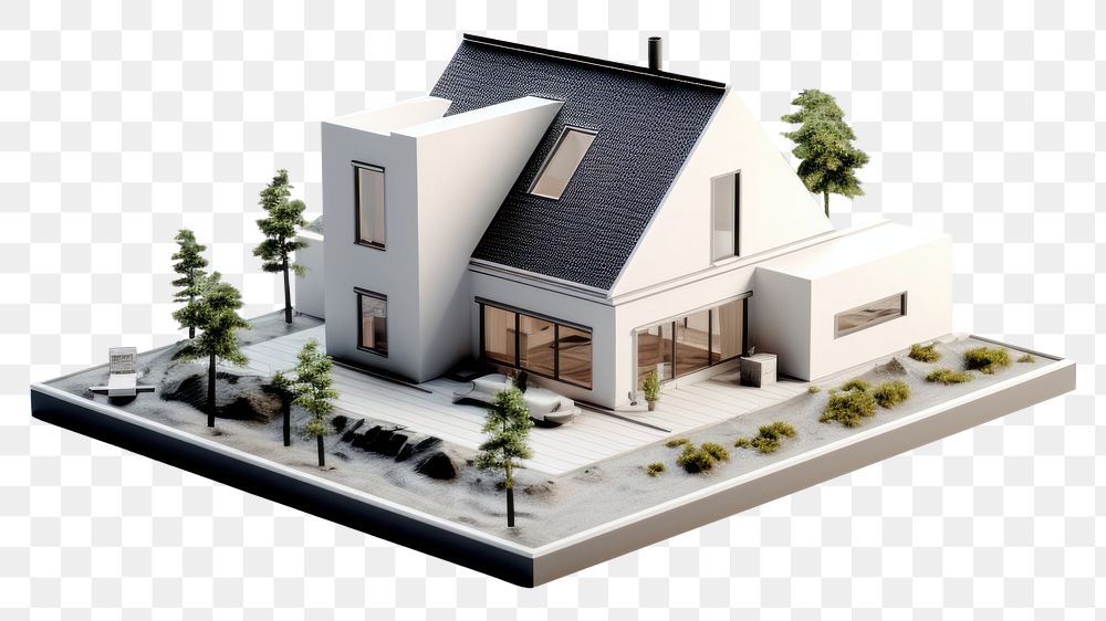 PNG  3d nordic house model architecture building dollhouse. AI generated Image by rawpixel.