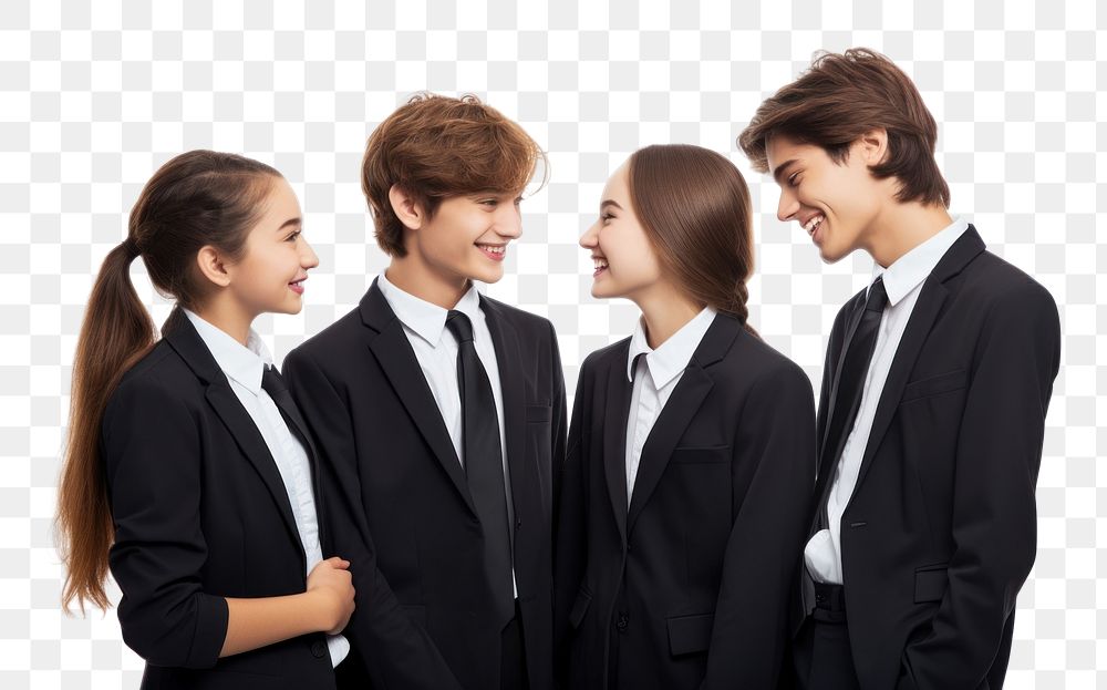PNG  Talking adult white background school uniform. AI generated Image by rawpixel.