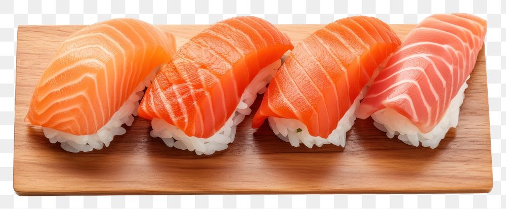 PNG  Nigiri sushi seafood salmon dish. AI generated Image by rawpixel.