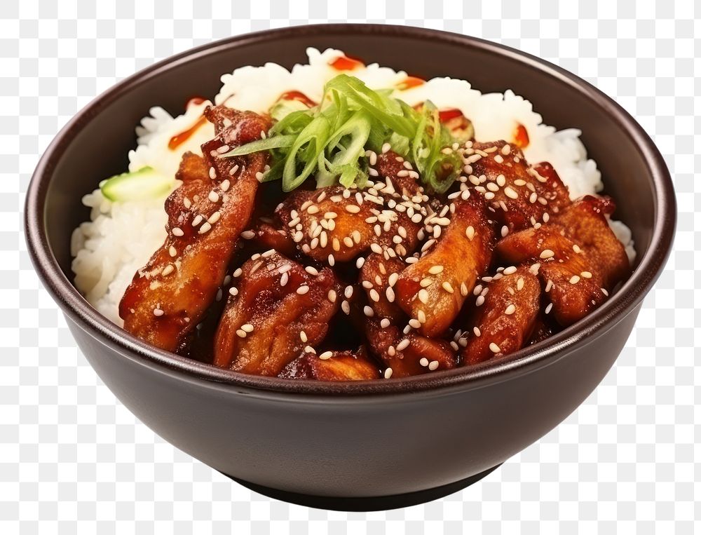 PNG  Delicious terriyaki chicken bowl sesame food. AI generated Image by rawpixel.