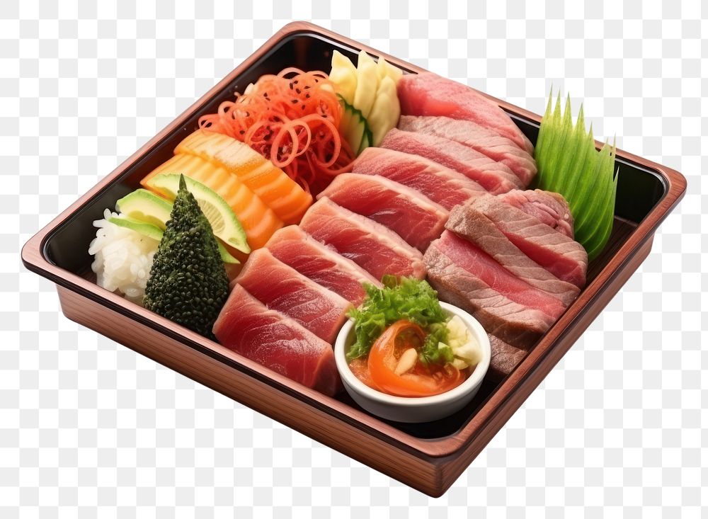 PNG  Japanese bento box sushi plate meat. AI generated Image by rawpixel.