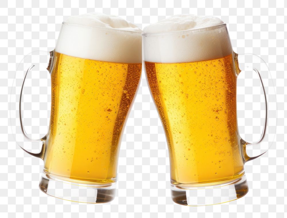 PNG Clinking beer glasses lager drink white background. AI generated Image by rawpixel.