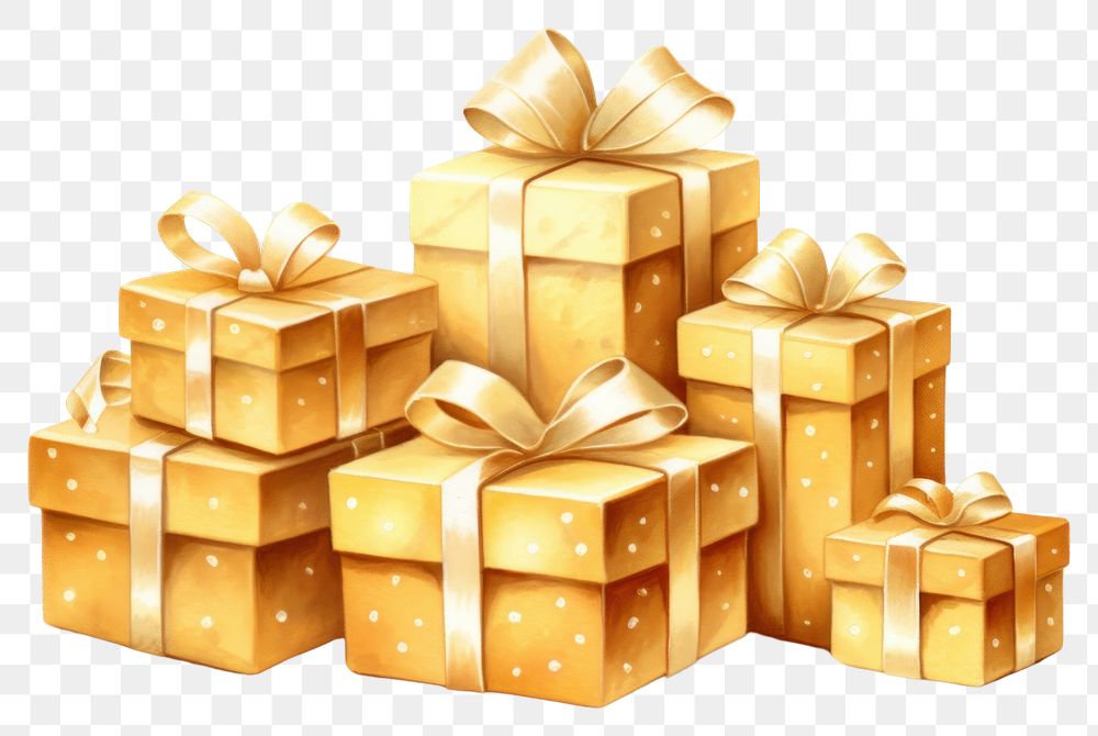 PNG Golden present boxes gift white background celebration. AI generated Image by rawpixel.