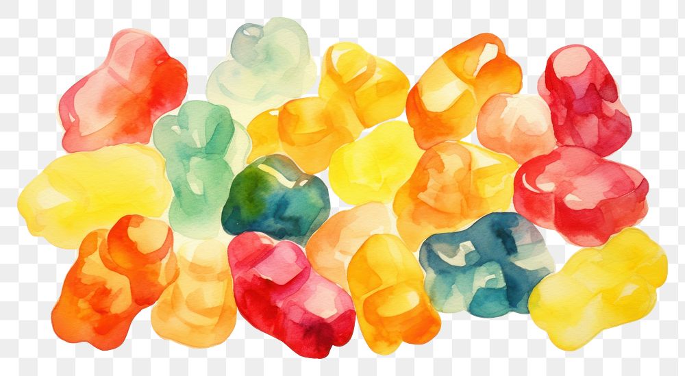 PNG Gummies watercolor confectionery backgrounds candy. AI generated Image by rawpixel.
