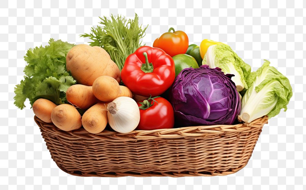 PNG Vegetable basket cabbage tomato. AI generated Image by rawpixel.