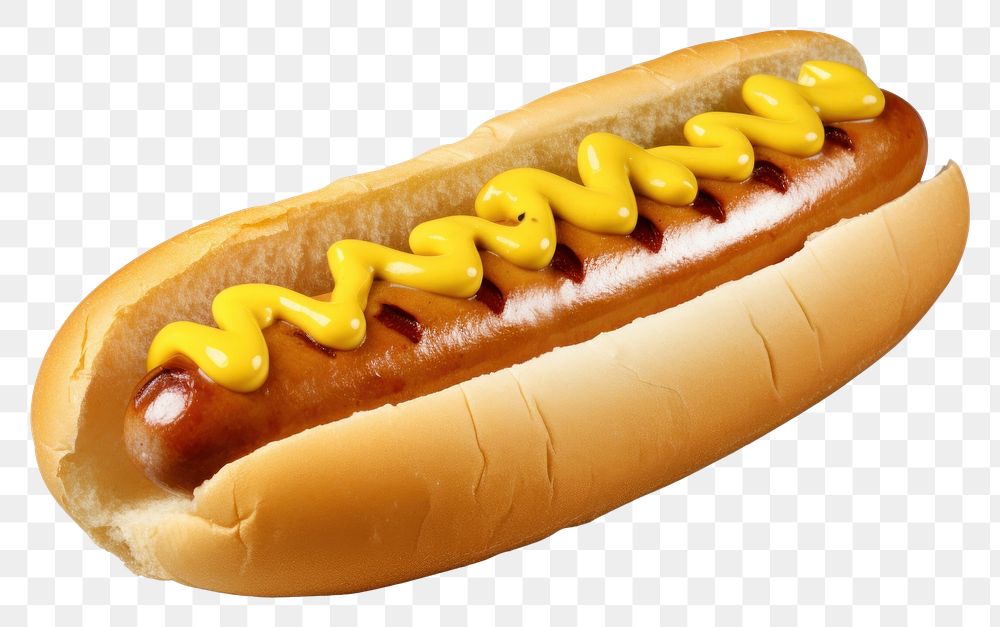 PNG Bratwurst hotdog mustard food white background. AI generated Image by rawpixel.