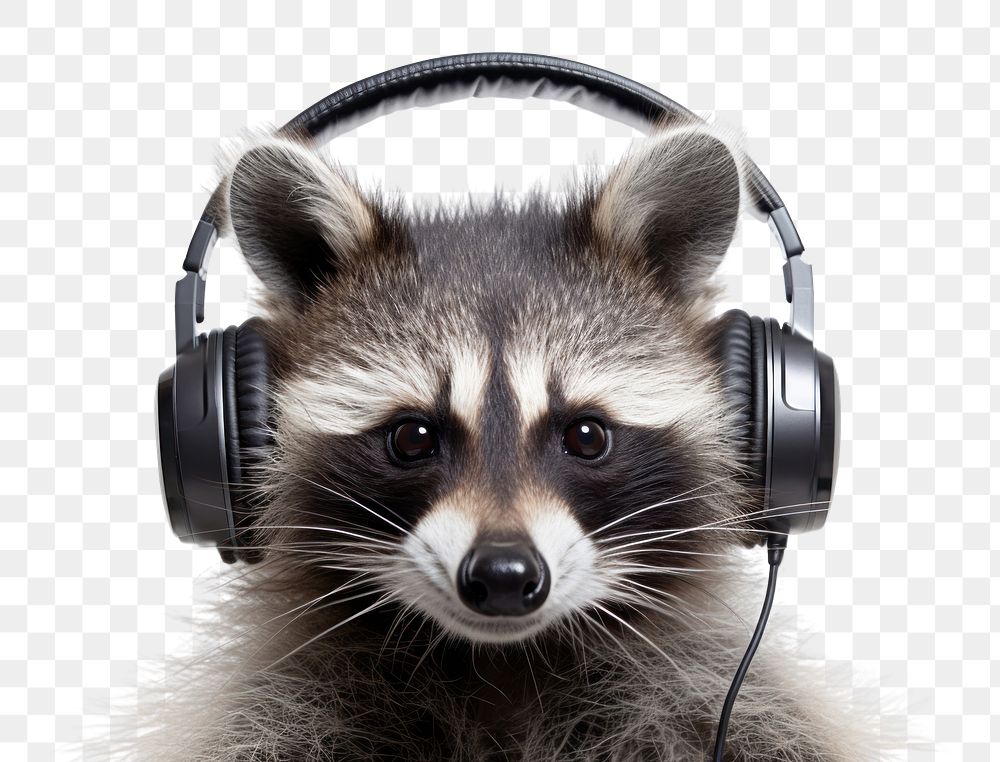 PNG Headphones raccoon headset mammal. AI generated Image by rawpixel.