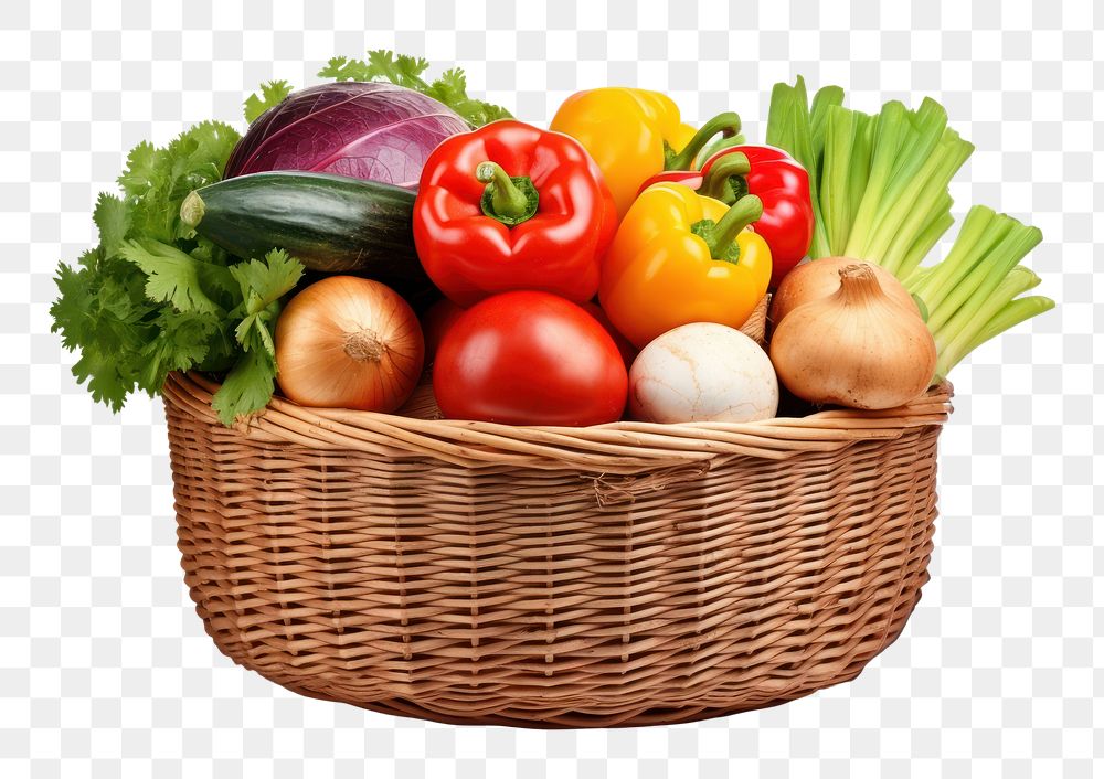PNG Basket vegetable cabbage tomato. AI generated Image by rawpixel.