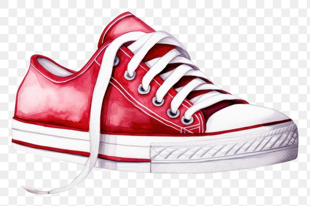 PNG red canvas sneakers, watercolor fashion element, transparent background