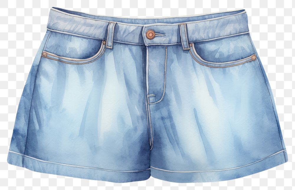 PNG jean shorts, watercolor fashion element, transparent background