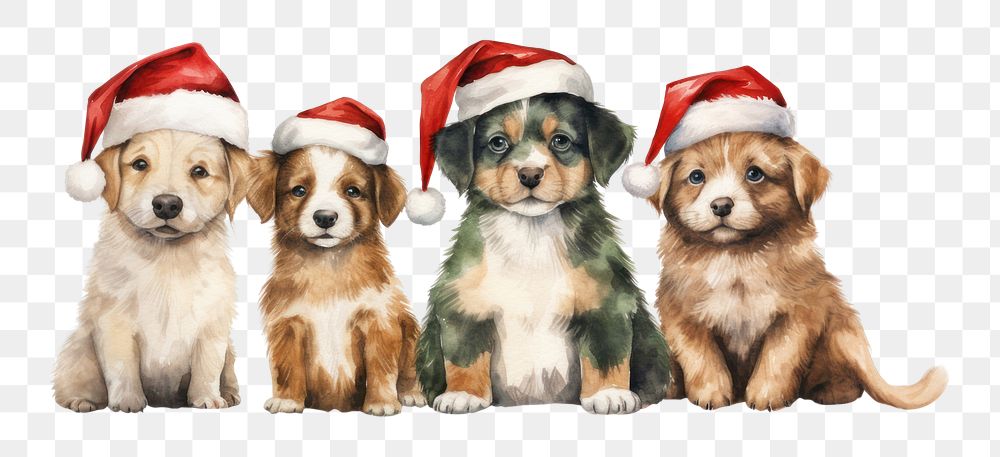 PNG Christmas puppies, watercolor element, transparent background