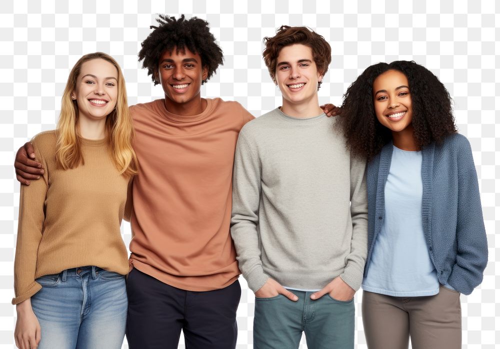 PNG Group multiethnic friends laughing sweater smile. AI generated Image by rawpixel.