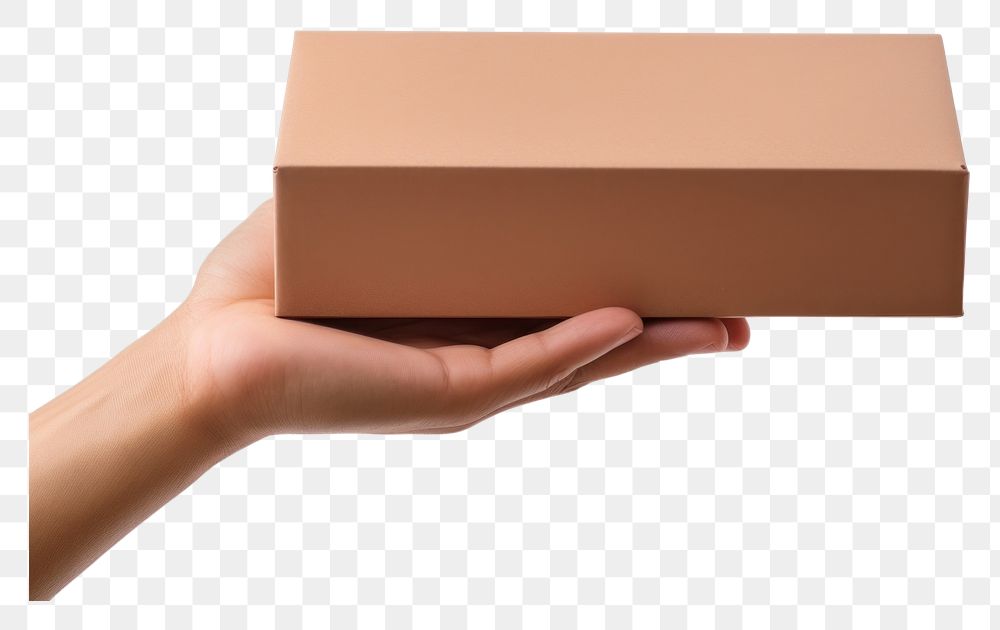 PNG  Hand holding box cardboard carton white background. AI generated Image by rawpixel.