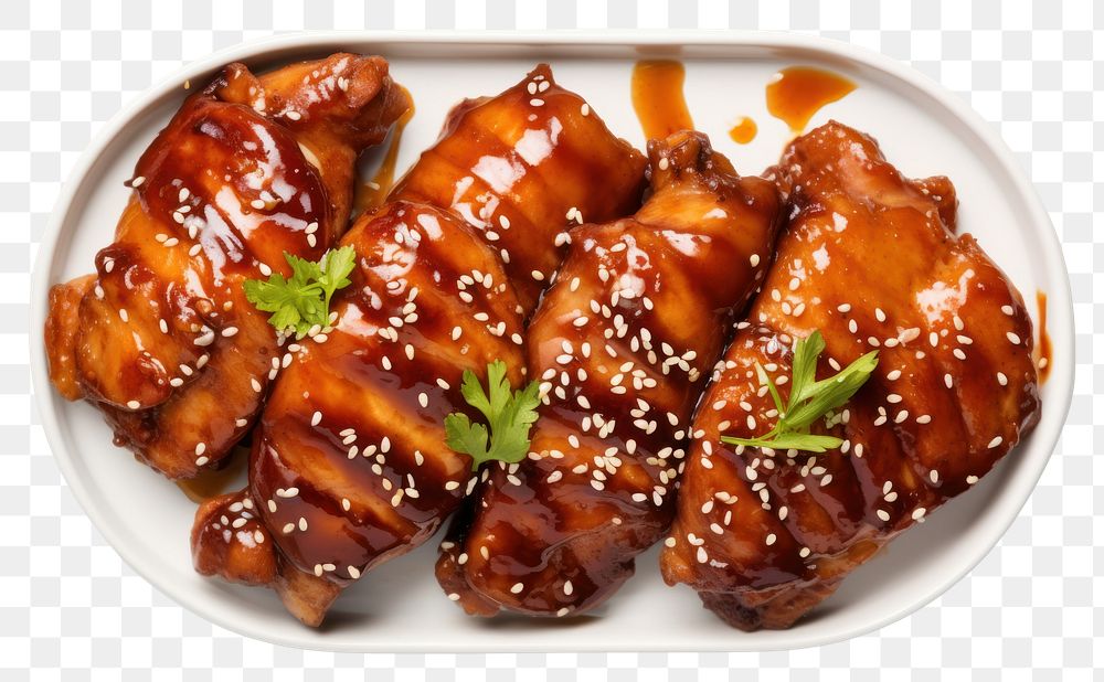 PNG  Teriyaki chicken sesame plate meat. AI generated Image by rawpixel.