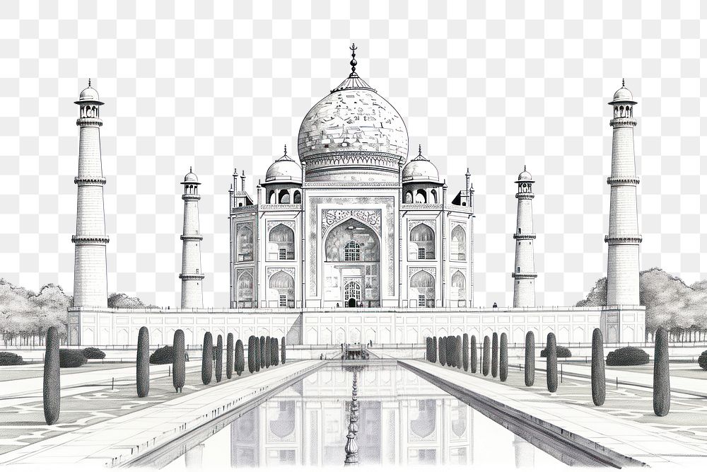PNG Taj Mahal Agra sketch architecture landmark. AI generated Image by rawpixel.