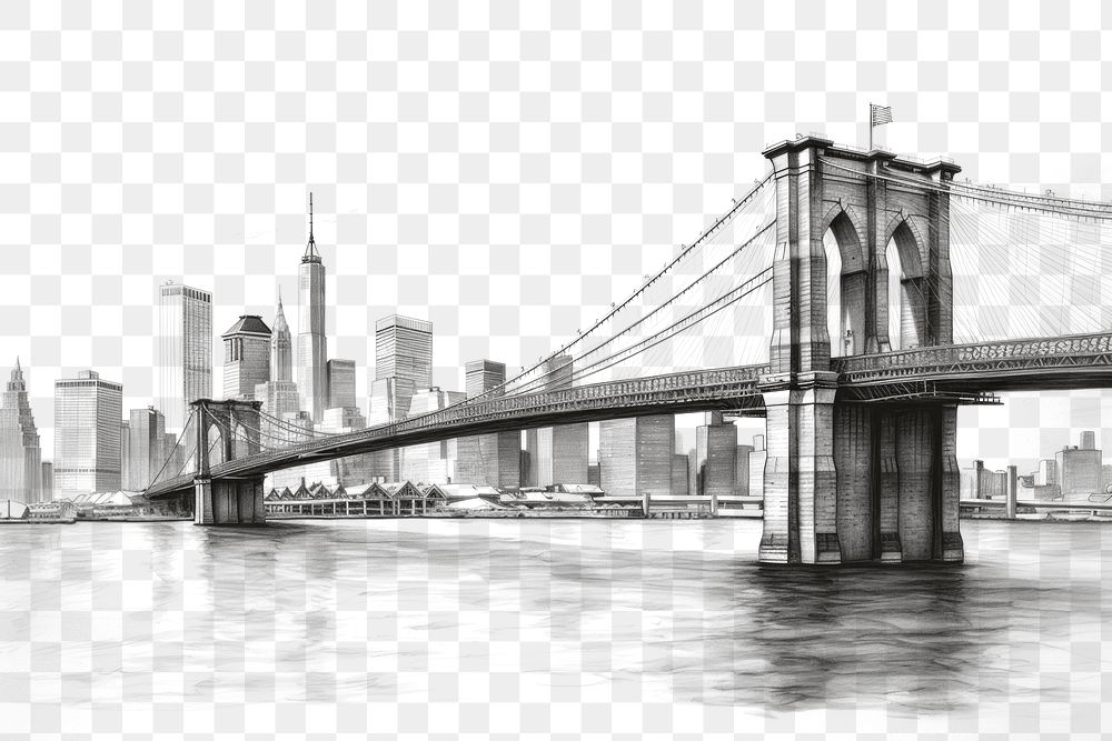 PNG Brooklyn bridge landscape sketch architecture. .