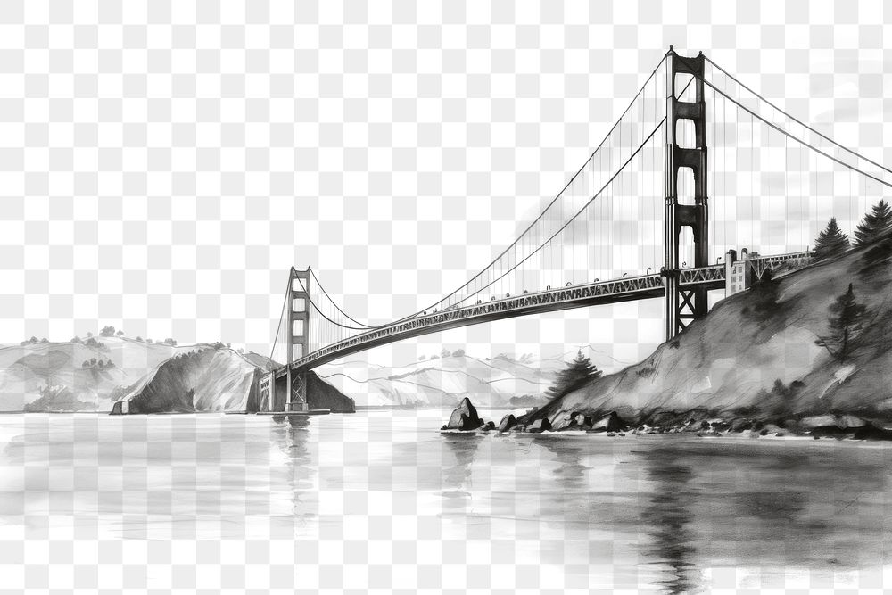 PNG Golden Gate Bridge bridge landscape sketch. AI generated Image by rawpixel.